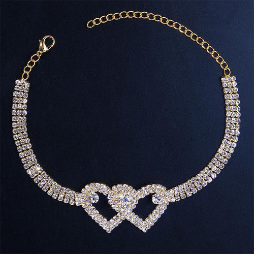 Skanto | Fasjonable Rhinestone Dobbel Hjerte Anklet