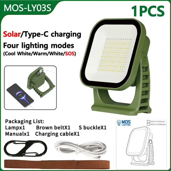 Skanto | 80W LED Sol-Oppladbar Campinglampe med Magnet og Zoomfunksjon