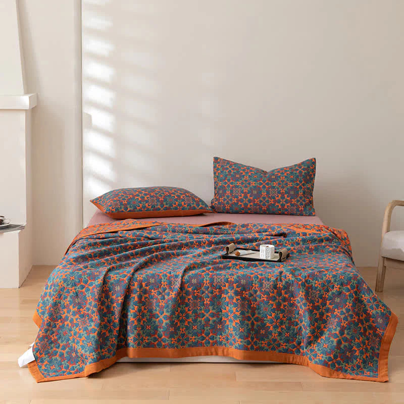 Skanto | Orange og Blå Mønster Seks-Lags Bomull Quilt - TerraLoom