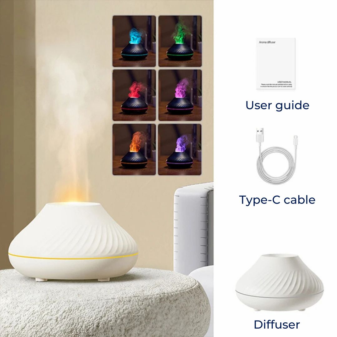 FlameGlow Luftfukter Aromaterapi Diffuser | Tilfører Fuktighet - Lindrer Tørr Luft - Hjelper med å Slappe Av - Stille Diffuser for Hjem eller Kontor Skanto