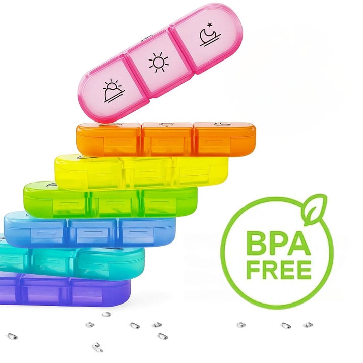 MediTrack | Ukentlig Pilleorganisator – Forbedrer Medisinoverholdelse - Enkel-åpne Store Rom – BPA-fri Holdbar – Reise & Seniors Skanto