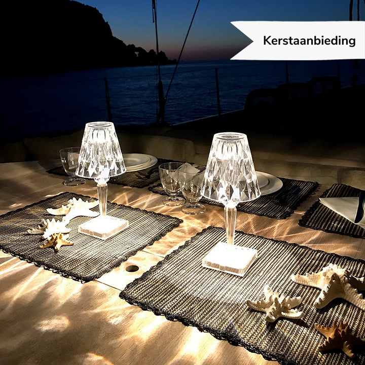 Skanto | LuxeCrystal Premium LED Bordlampe | Trådløs | Dimmbar Krystallbelysning | Stemningslys & Dekorasjon