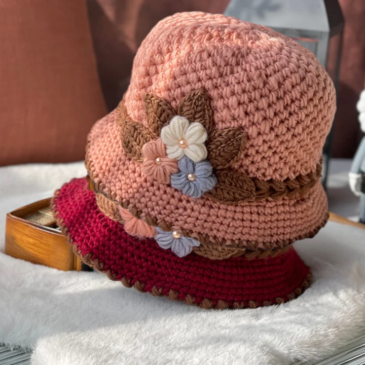 Skanto | Fransk Tykk Kvinne Blomster Strikk Ullhatt