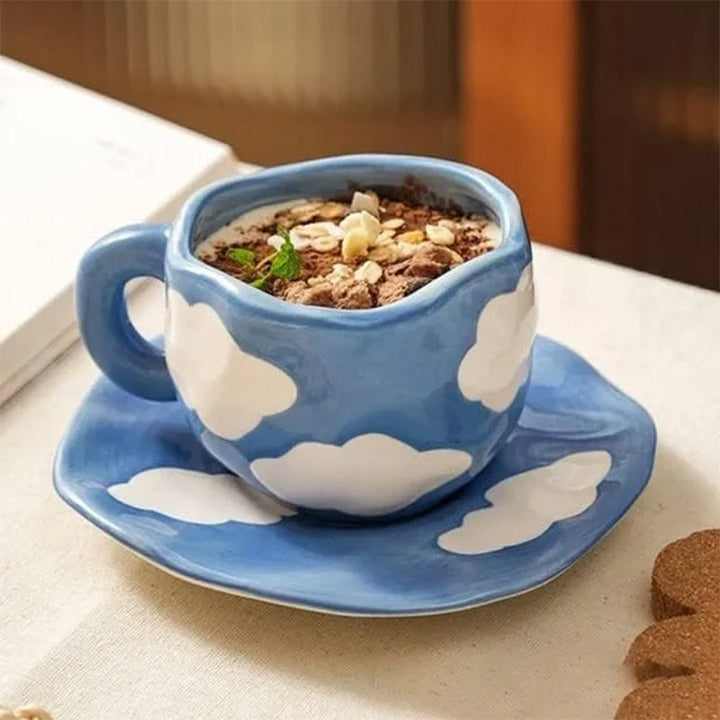 Håndmalt kreativ kaffekopp, keramisk tekopp og fatsett | Skanto