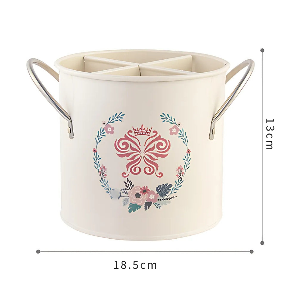 Skanto | Floral Bestikk Oppbevaringskurv med Divider Lok