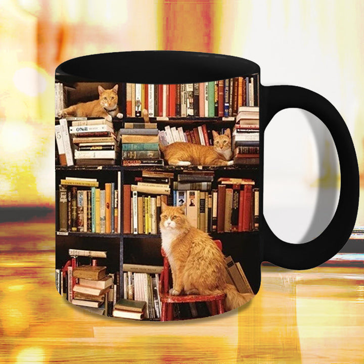 Skanto | Bokhylle Keramisk Kaffe Krus - Gave til Katte Bok Elskere