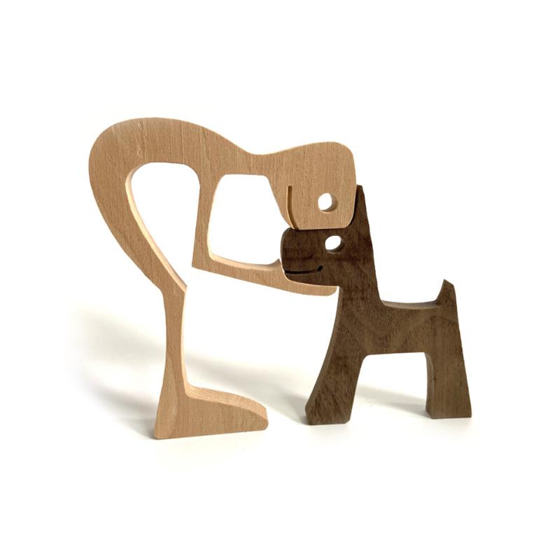 Pet Lover Gaver Tre Skulptur Familie & Valp Tre Håndverk Bord Ornamenter | Skanto