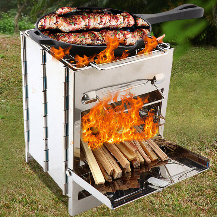 Skanto | Utendørs sammenleggbart vedovn mini rustfritt stål grill camping piknik