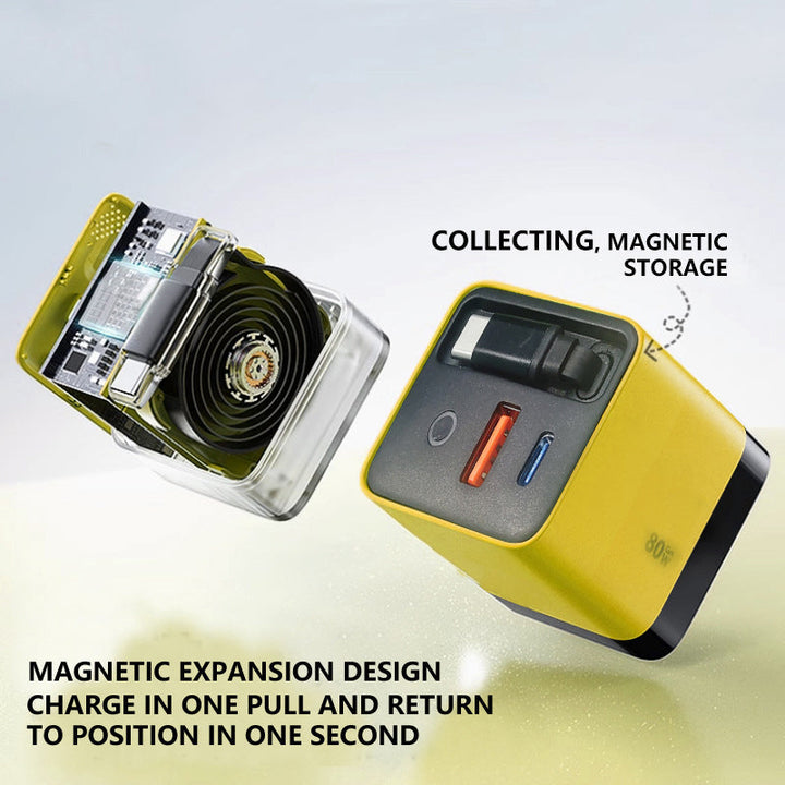 Skanto | 3 i 1 GaN-lader, skalerbar 80W MAX hurtiglader modul med Type-C-kabel og 2 USB-porter