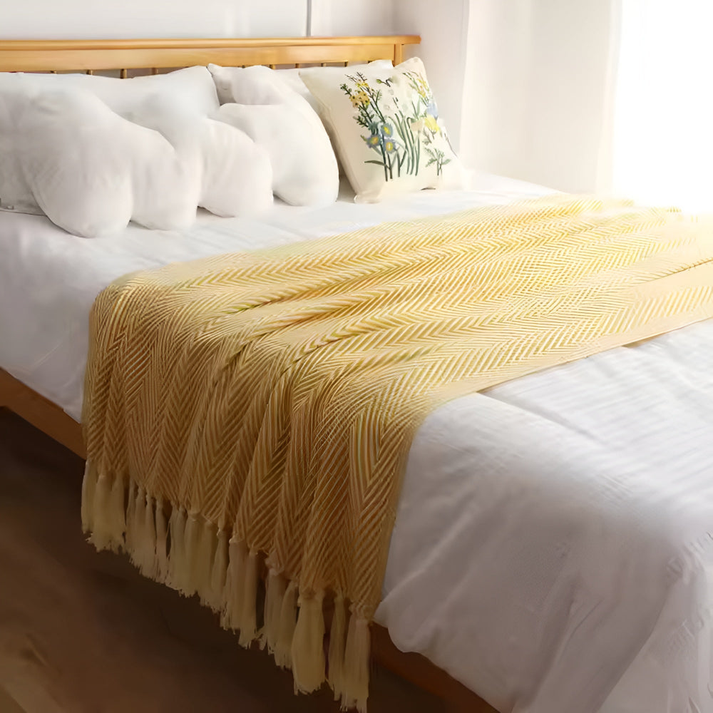 Skanto | Herringbone duskfringed strikket teppe