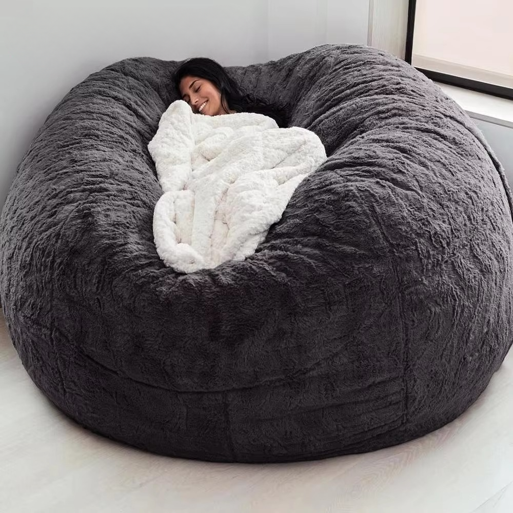 Riesiger, 1,5 m großer, flauschiger Sitzsackbezug aus Kunstfell – Ultraweiches Lounge-Sofa (nur Bezug)