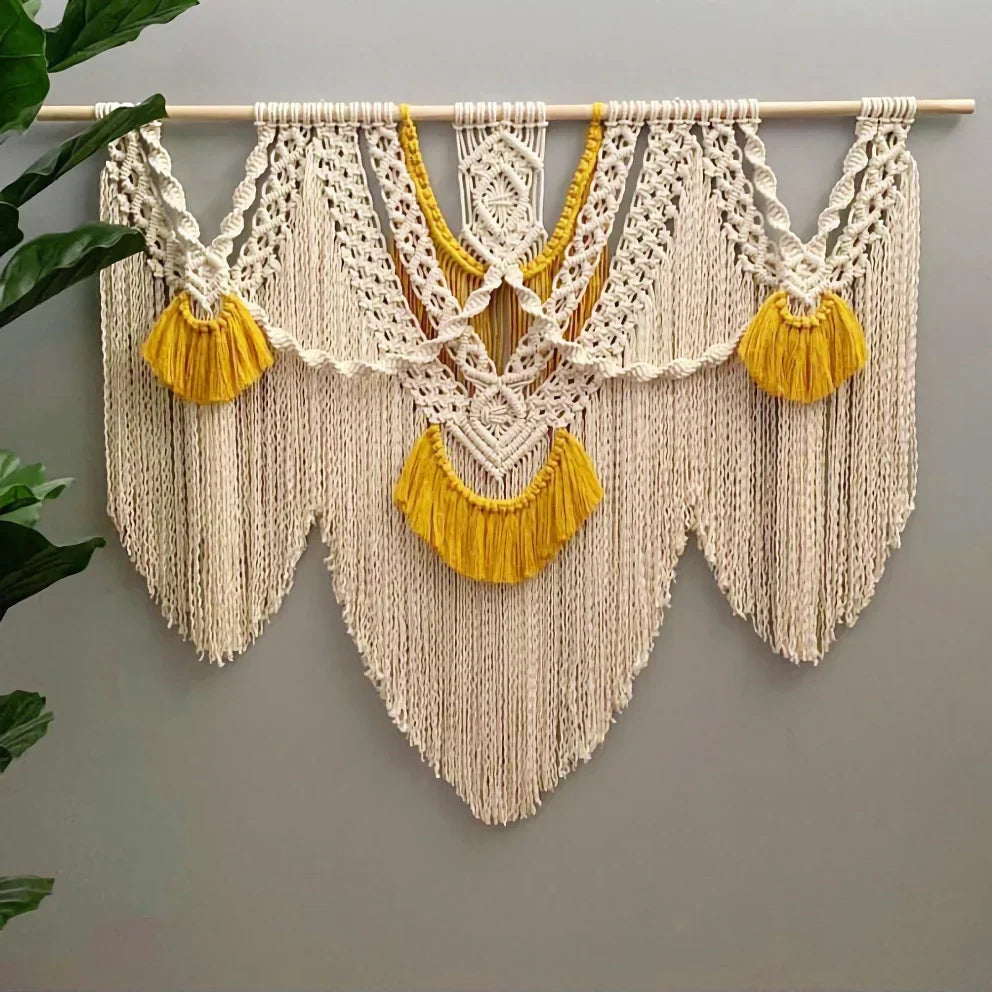 Skanto | Gul Stort Makrame Veggteppe Tapestry