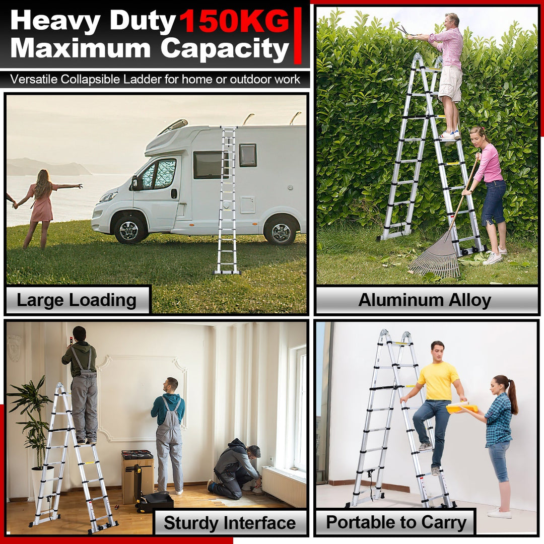 5M Aluminium Teleskopstiger Foldestiger med Hjul og Triangel Stabiliserer | Skanto