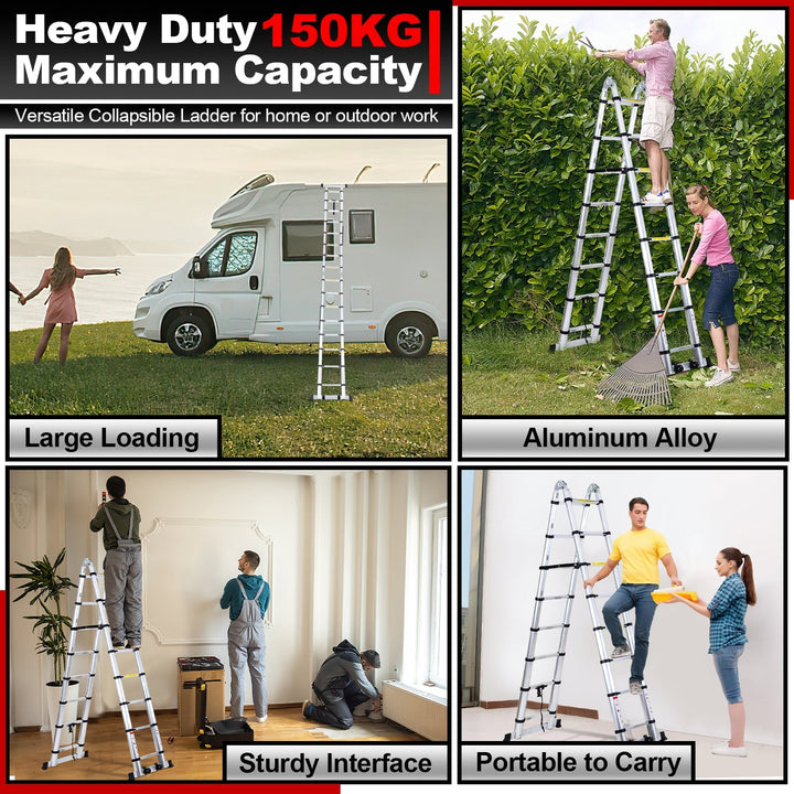 5M Aluminium Teleskopstiger Foldestiger med Hjul og Triangel Stabiliserer | Skanto