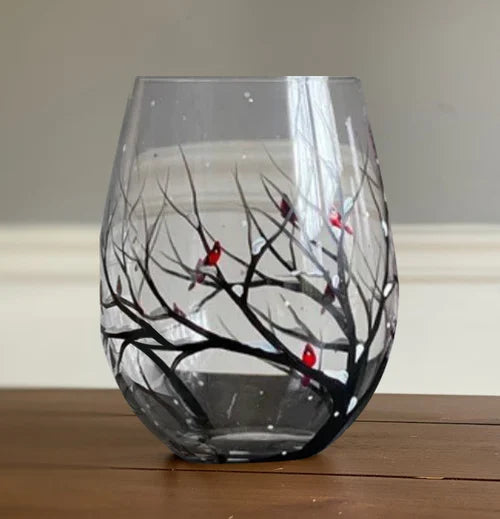 Norvo | Four Seasons Tree Vin Glass - Håndmalt Kunst