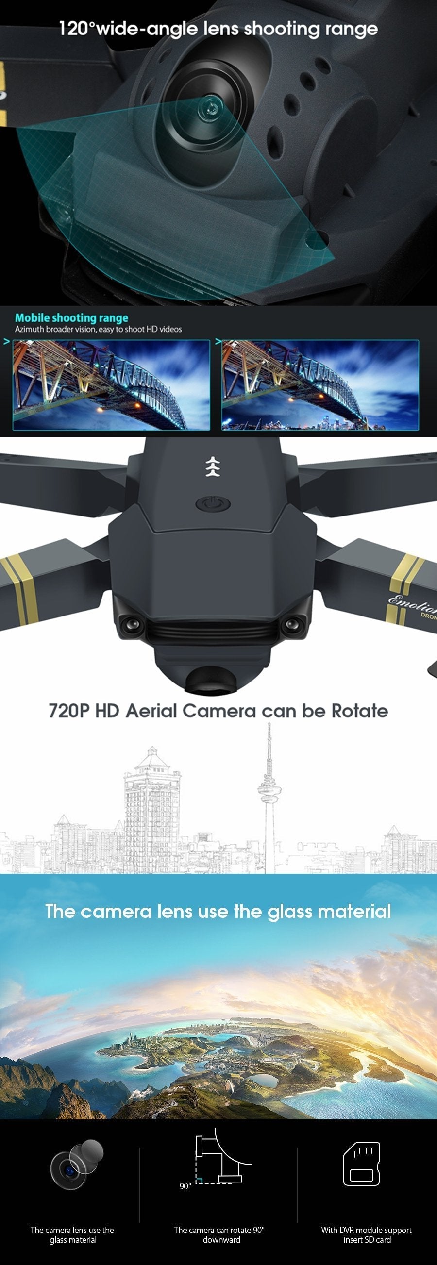 Skanto | Skyhawk HD sammenleggbar luft selfie drone med kamera 2MP