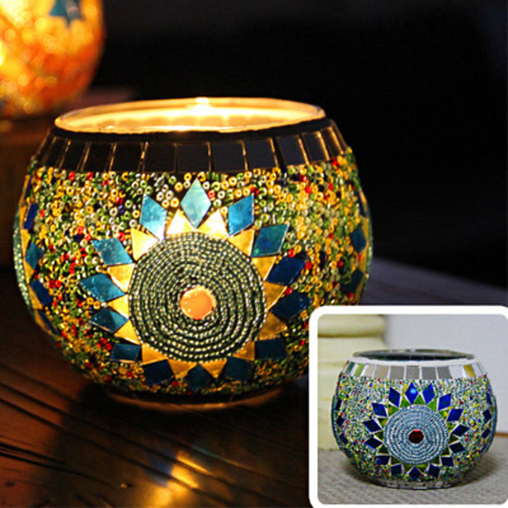 Europeisk Retro Glass Mosaick Te-lysestake