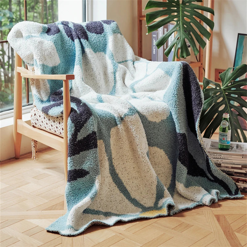 Skanto | Boho Blomst Blader Mikrofiber Strikket Teppe - Myk, Koselig, og Dekorativ
