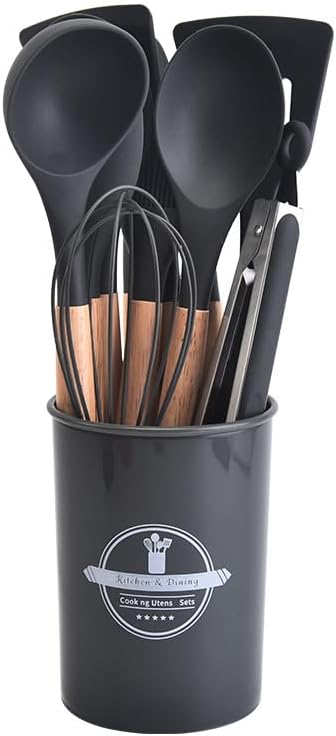 Skanto | Silikon Kjøkkenredskapsett | Nonstick Trygg | Treskaft | Varmeresistent