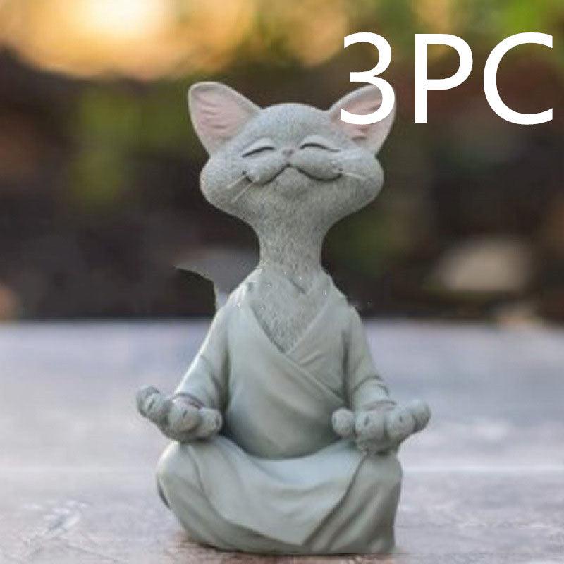 Skanto | Lekker svart Buddha katt figur meditasjon yoga samleobjekt glad katt dekor hjem hagedekorasjon hageornament