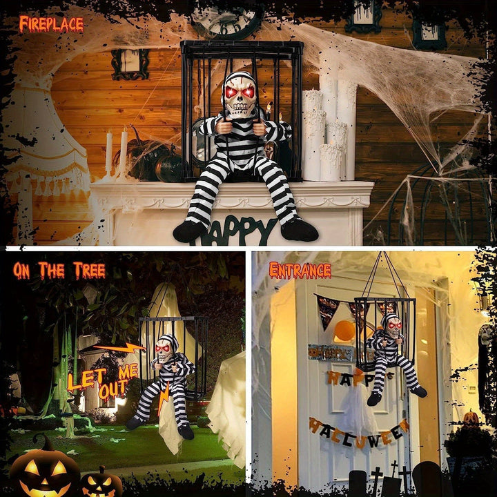 Skanto | TerrorBone Animasjon Skrikende Skjelett – Hengende Halloween Rekvisitt med Bevegelsessensor