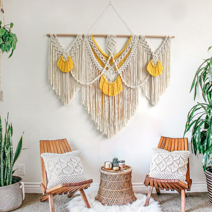 Skanto | Gul Stort Makrame Veggteppe Tapestry