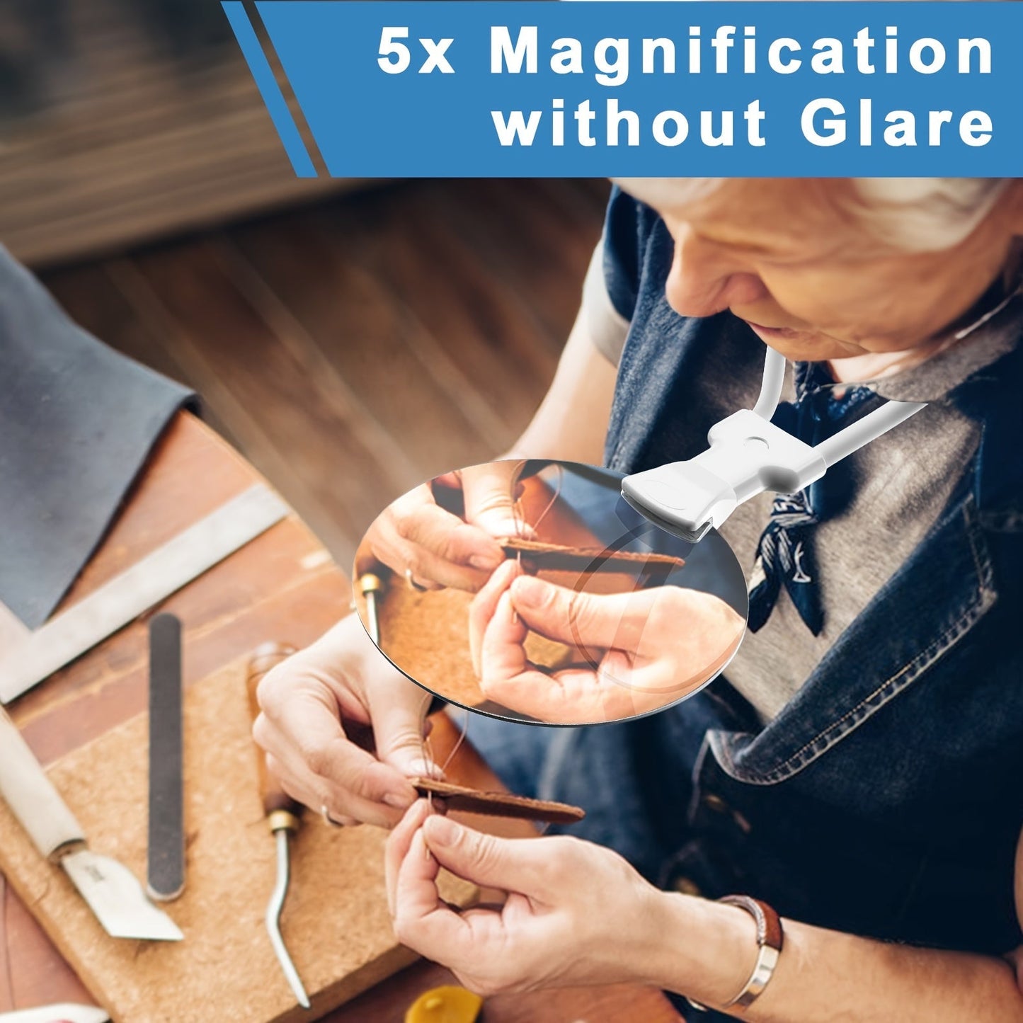 Norvo | 5X forstørrelsesglass Pro – Håndfri justerbar nakkeforstørrer for eldre og synshemmede – Perfekt for lesing, sying, håndverk og inspeksjon
