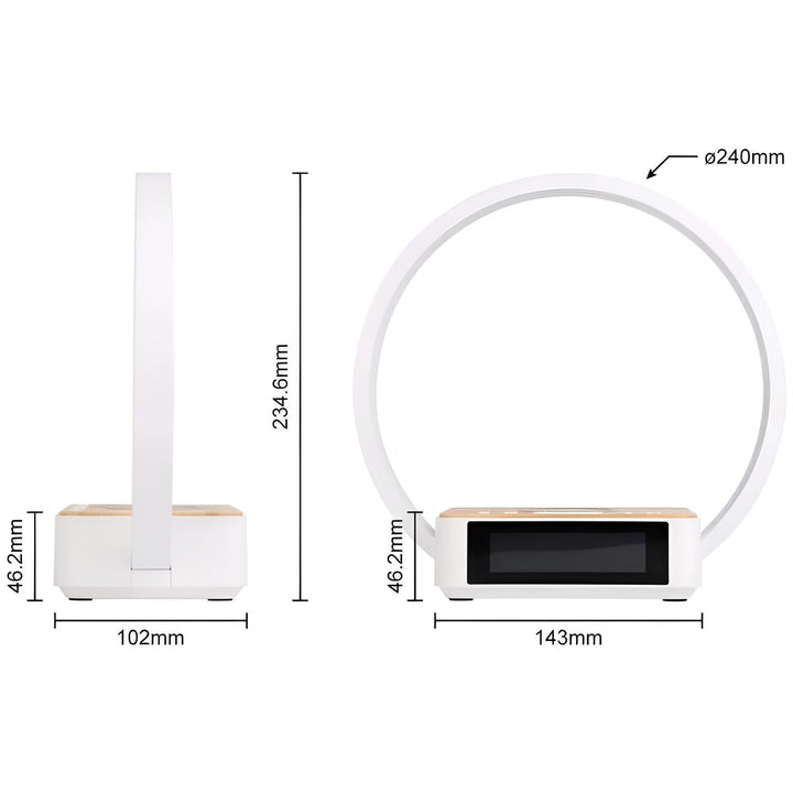 Skanto | GlowMax 3-i-1 LED Bordlampe – Trådløs Lader, Vekkerklokke & Berøringskontroll