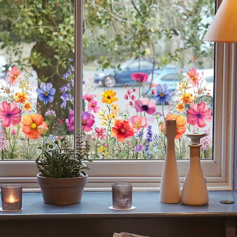 Skanto | 💐 Fargerik blomstergave vindusdekor 🖼️ (Fjernbar uten rester)