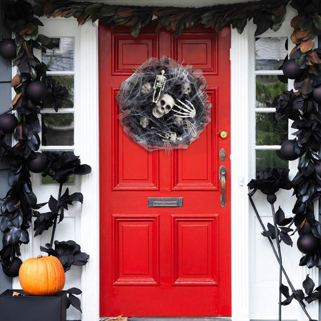 Skanto | Halloween Krans – Mesh Hodeskalle Girlander for Dør- og Veggdekorasjon