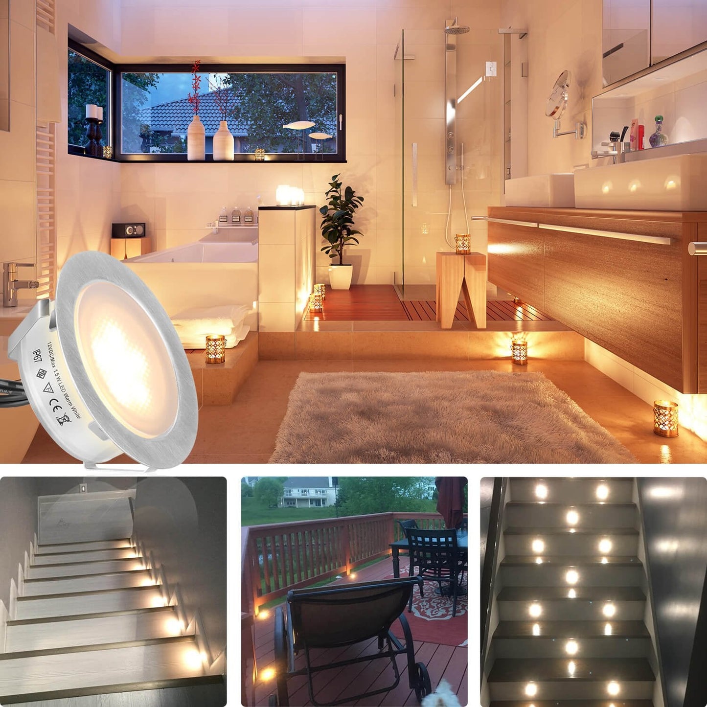 Norvo | Smy Lighting 6-Pack Led Deck Lights, Vanntett Ip67, Varm Hvit, Rustfritt Stål, Lav Spenning