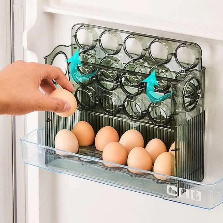 Skanto | Clear Egg Organizer – Space-Besparende Rullende Kjøleskapsoppbevaring