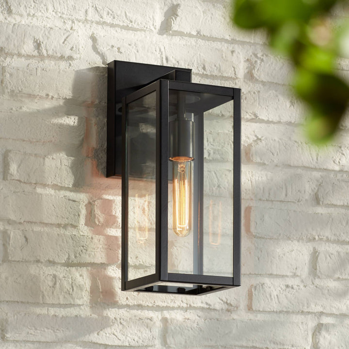 Skanto | John Timberland Titan Moderne Utendørs Vegglampe, Svart Metall Med Klart Glasspanel