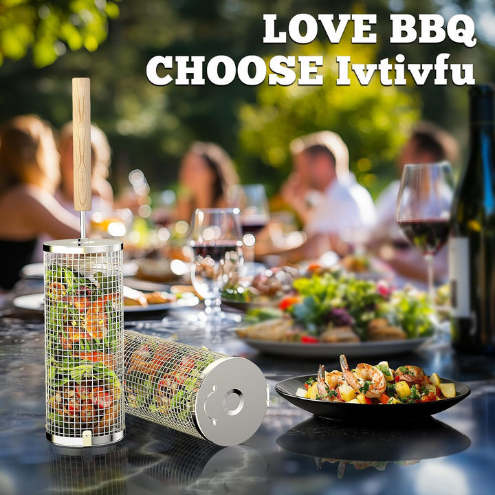 Skanto | Premium Grill Baskets | Rustfritt Stål BBQ Verktøy for Utendørs Matlaging