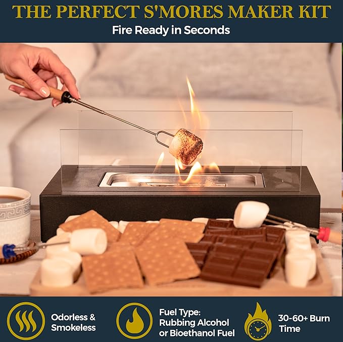 Skanto | Bordtoppepeis med s'mores-sett – bærbar mini peis for innendørs/ utendørs bruk