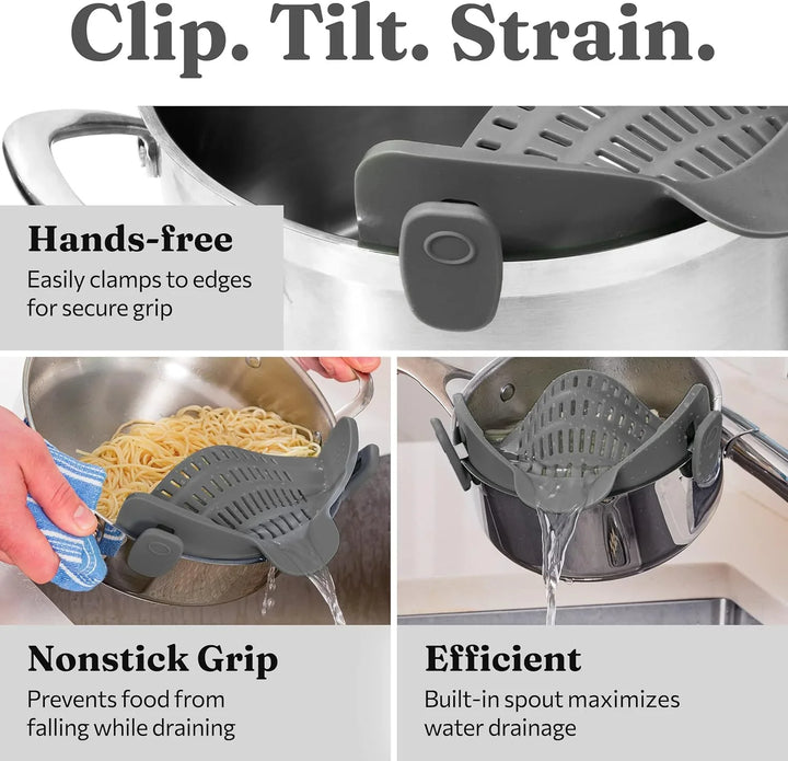 Skanto | Silikon sil med klips – Varmebestandig dreneringsbeholder for mat