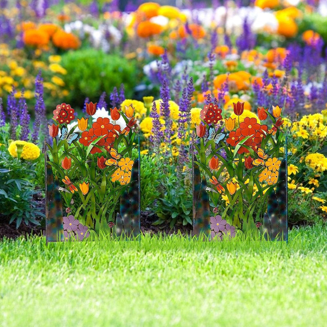 Skanto | Fargerik Hagegjerde Dekorasjon med Blomster og Sommerfugler – Metallgjerde for Hage og Terrasse