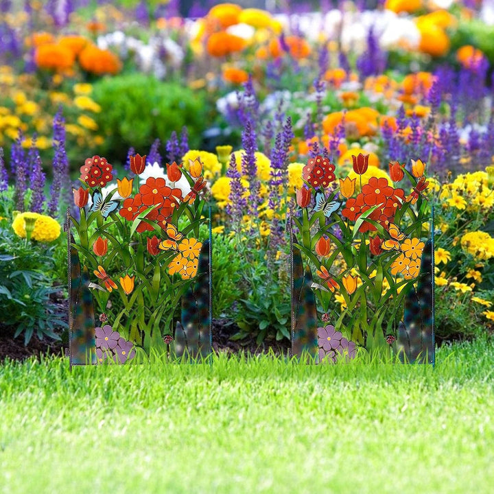 Skanto | Fargerik Hagegjerde Dekorasjon med Blomster og Sommerfugler – Metallgjerde for Hage og Terrasse