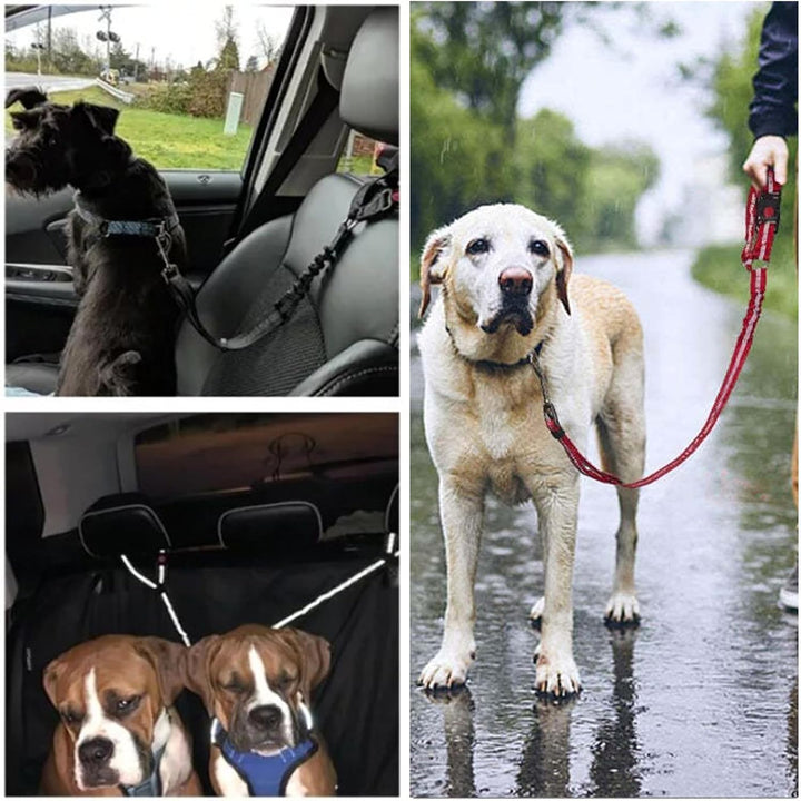 Skanto | Justerbar Reflekterende 2-i-1 Hund Bil Sikkerhetsbelte Tether med Hodepute Restriksjon