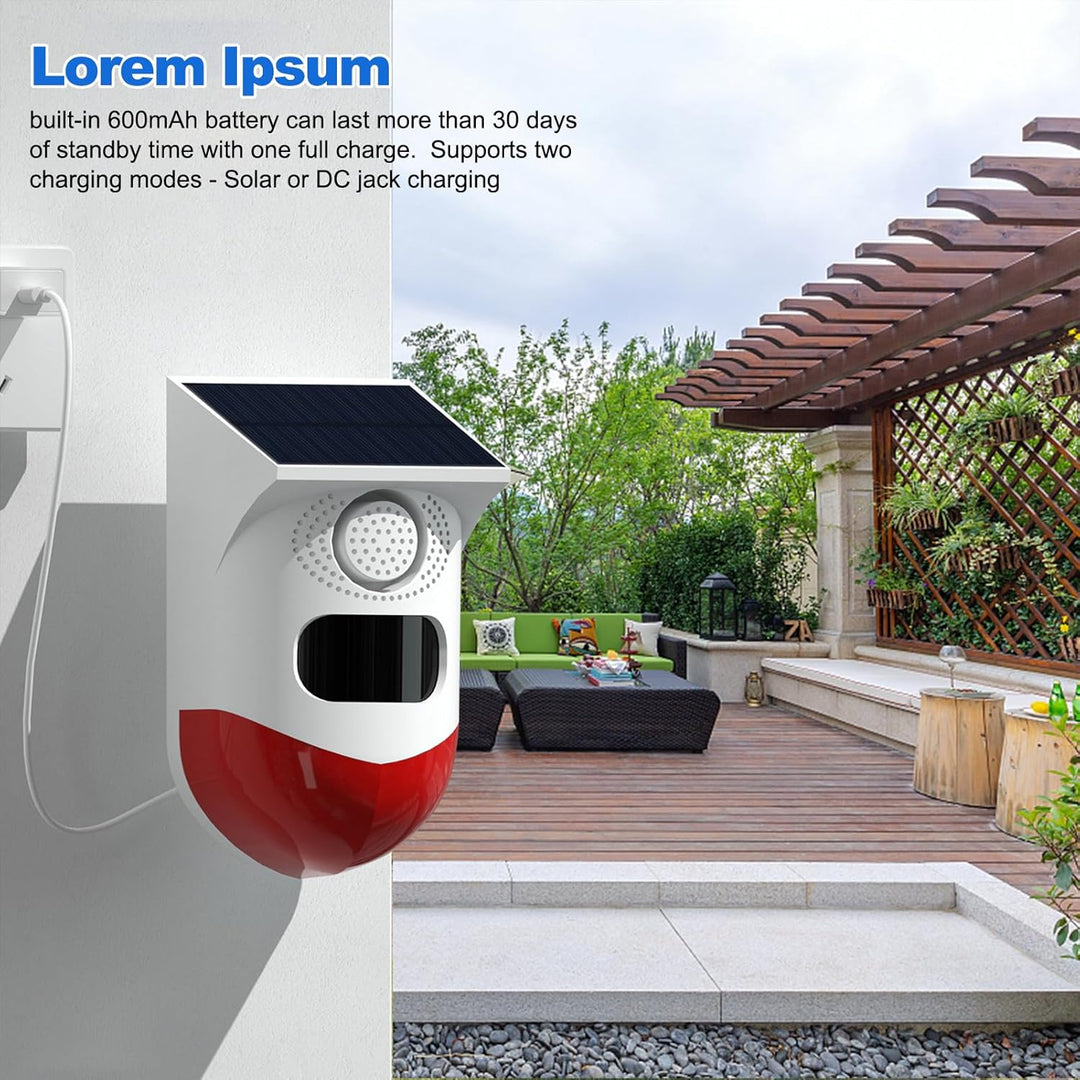 Skanto | Solbevegelsessensoralarm med 120dB sirene og LED strobe – Feronix