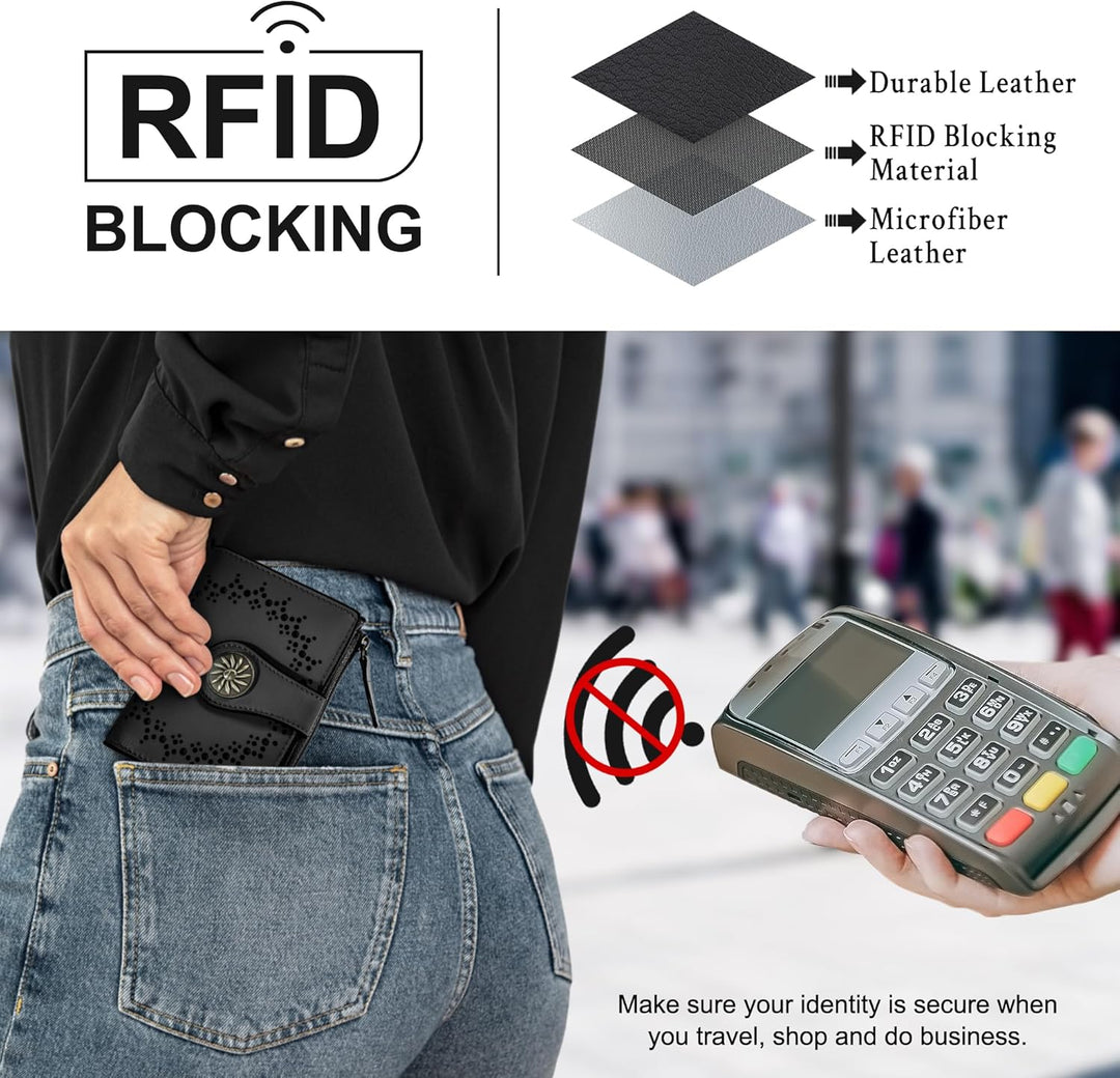 Elegant RFID Kvinne Lommebok med Glidelås Skanto