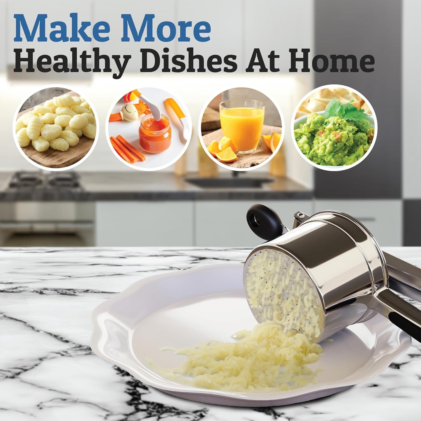 Norvo | PureMasher Pro Rustfritt Stål Potetmoser 15oz | Ekstra Stor Kapasitet | For Potetmos, Grønnsaker & Frukt | Klumpfri & Holdbar