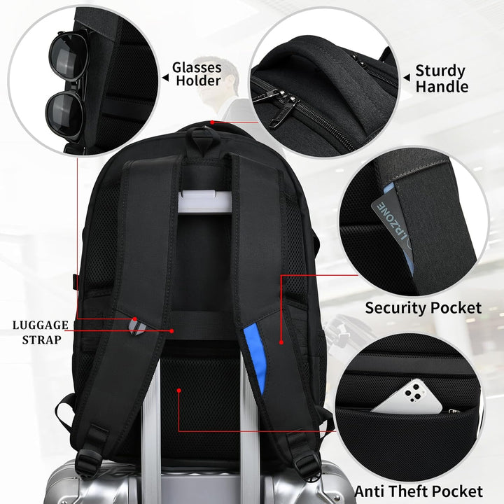 Vanntett reise laptop ryggsekk med USB-port og organisert lagring | Skanto