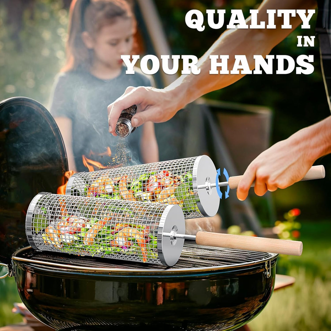 Skanto | Premium Grill Baskets | Rustfritt Stål BBQ Verktøy for Utendørs Matlaging