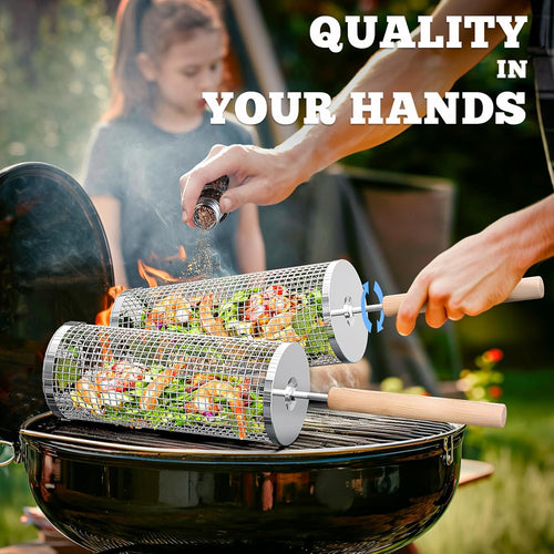 Skanto | Premium Grill Baskets | Rustfritt Stål BBQ Verktøy for Utendørs Matlaging