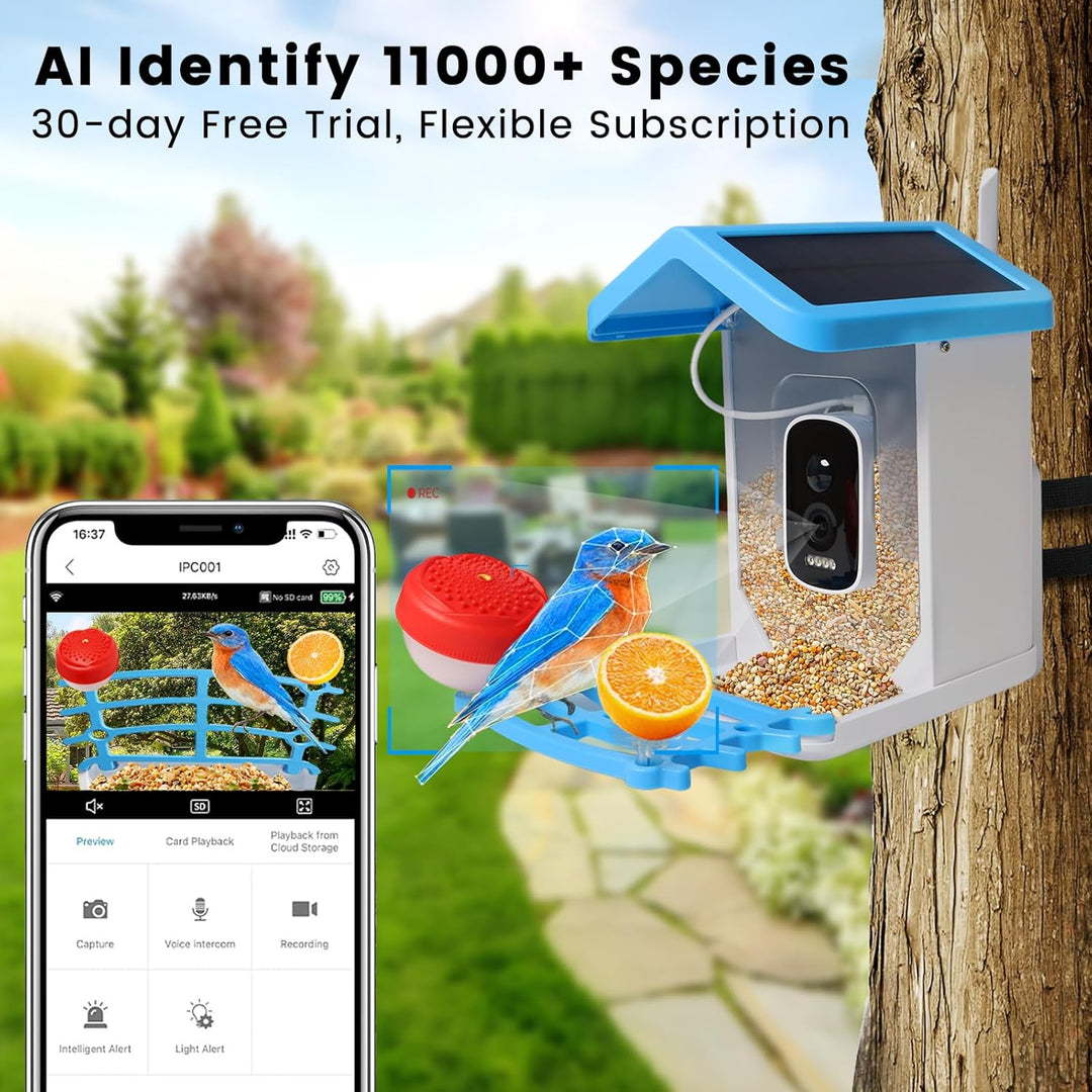 Smart fuglemater med solkamera – AI fuglegjenkjenning og nattsyn | Skanto