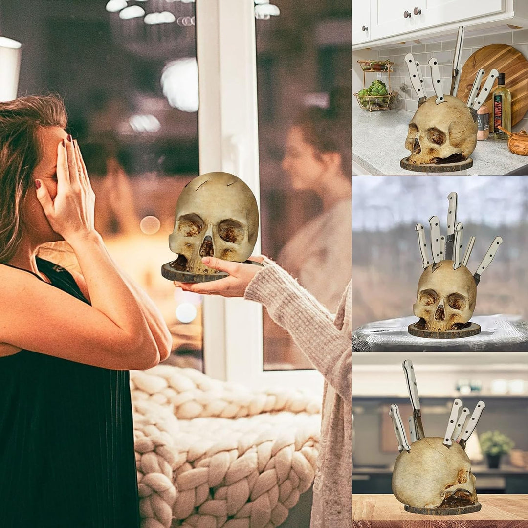 Skanto | Gothic Skull Knife Holder – Decorative Resin Kitchen Organizer