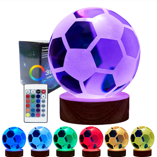 Norvo | 3D Krystallball Lampe, Livaktig Fotball Nattlys, 16 Fargeendringer Med Dimmbar Fjernkontroll, Fotball Lampe Gave