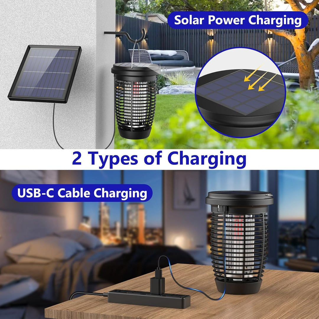 Skanto | Solar Bug Zapper 2-i-1 Myggdreper Lampe – 4500V Innendørs & Utendørs Fluefelle