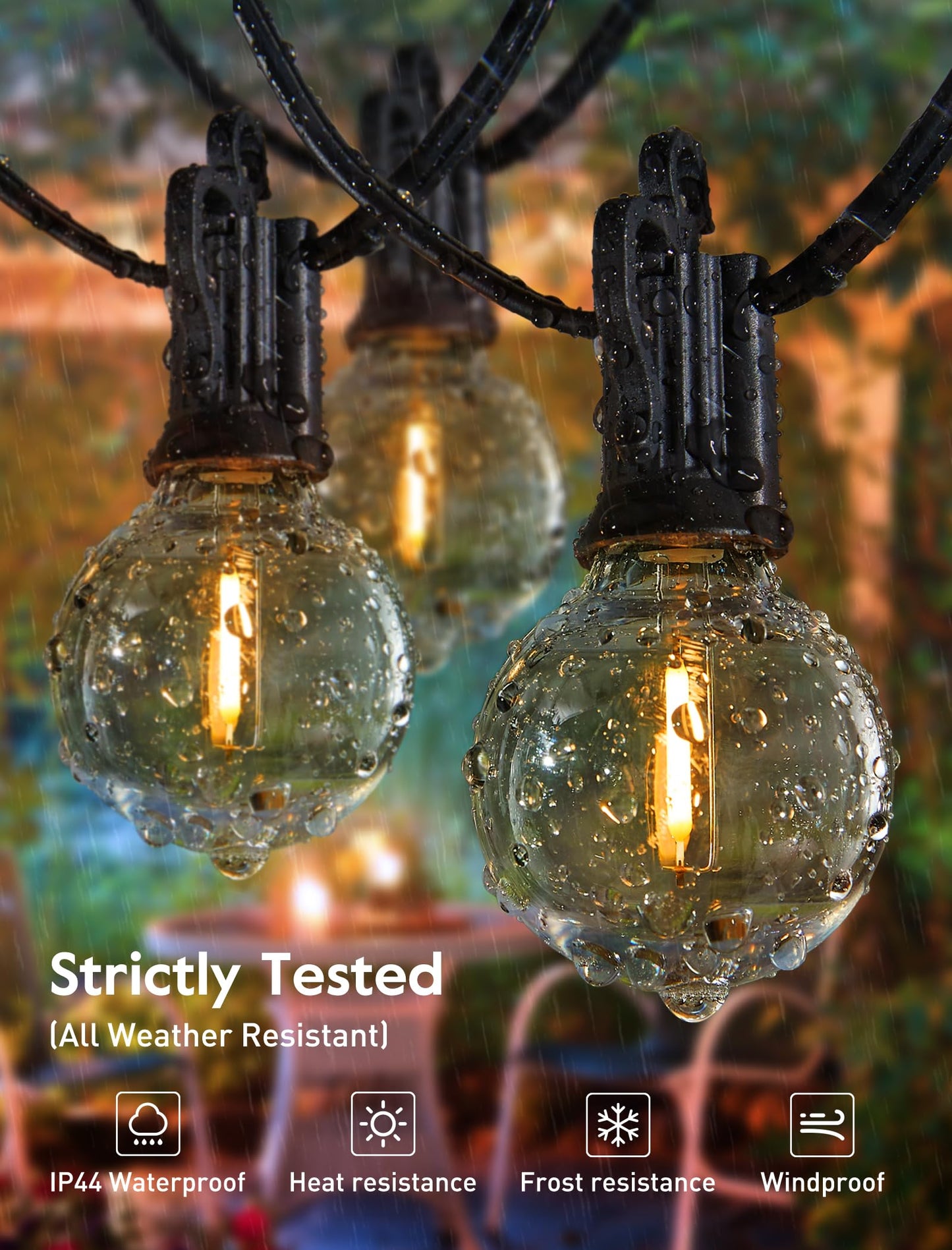 Norvo | Brightown 60Ft Utendørs Lyskjettinger - G40 Globe Led Terrasselys Med 32 Støtsikre Lyspærer